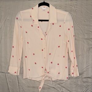 LC Lauren Conrad Cream Button Down Shirt with Red Details